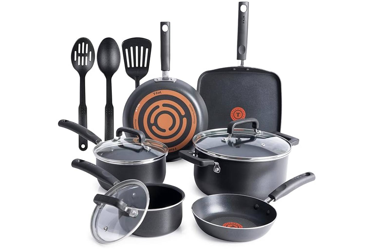 T-fal Signature 12-Piece Nonstick Cookware Set – Pots & Pans, Black